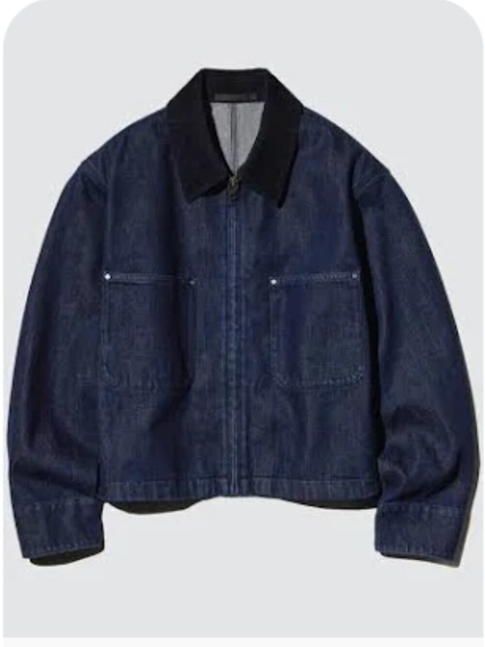 UNIQLO WOMEN'S ZIP-UP SHORT JACKET IN NAVY WITH BLACK COLLAR SIZE M